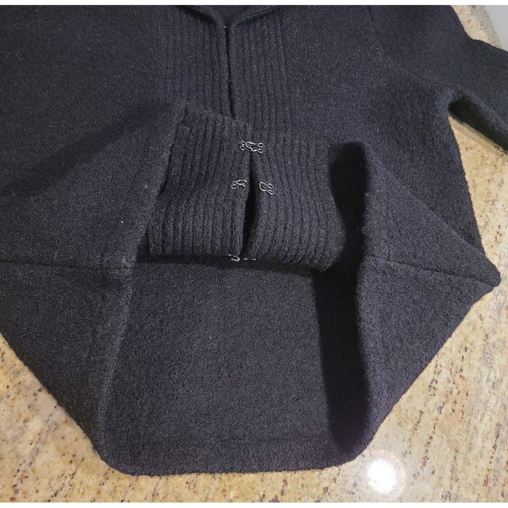 VINTAGE Paraphrase Sweater Women Sz M Wool V Neck Knit Black Collared Ribbed - Picture 8 of 15